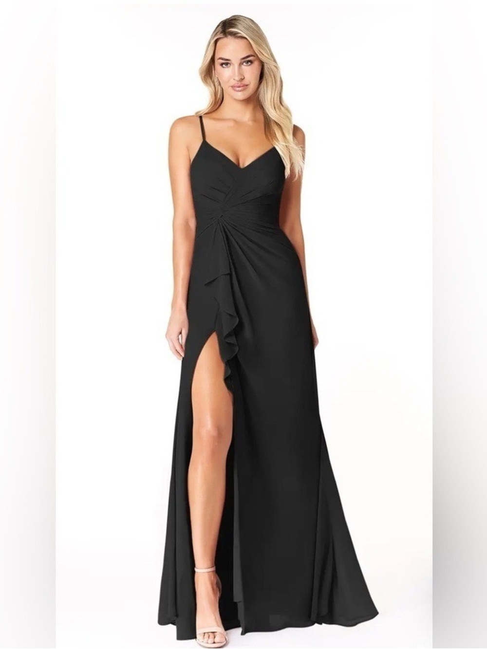 Azazie Emerald spaghetti strap evening gown